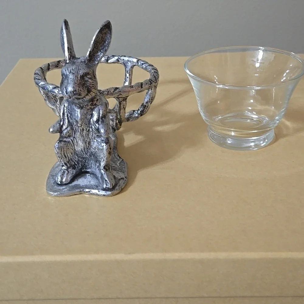 Pottery Barn Silver Rabbit Glass Bowl Holder